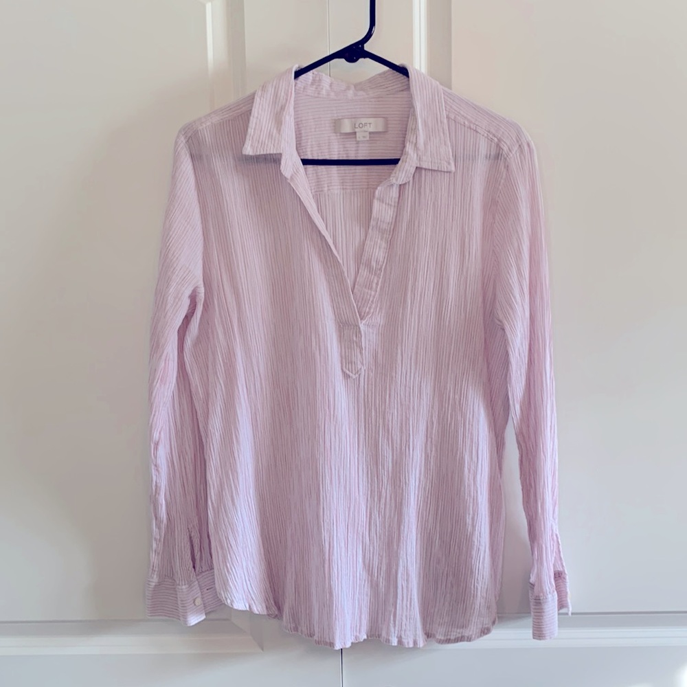 Loft V-Neck Long Sleeve Gauze Tunic - Size L